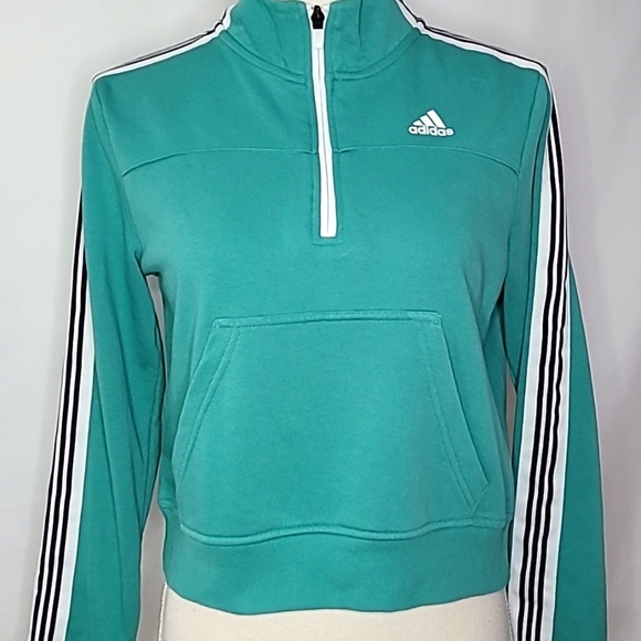 ADIDAS ▪︎ HALF-ZIP GREEN LONG SLEEVE SWEATSHIRT ▪︎ SIZE XS - Picture 4 of 9